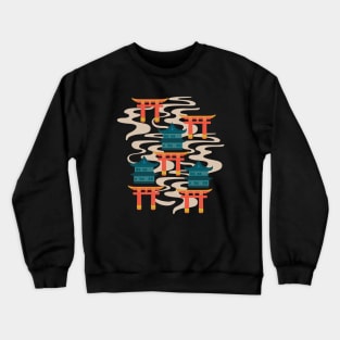 EDO Traditional Japanese Castles and Oriental Japan Torii Gates with Flowing River in Rainbow Palette Turquoise Orange Teal Yellow - UnBlink Studio by Jackie Tahara Crewneck Sweatshirt